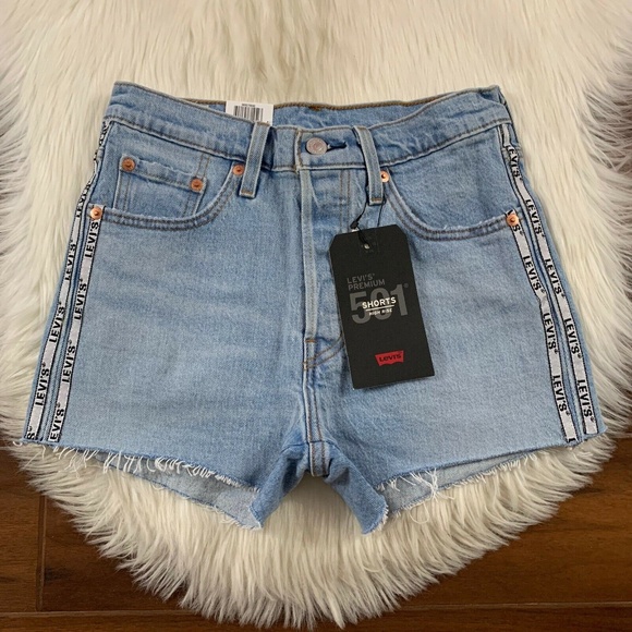 Levi's Size 25 Dibs With Tape 501 Logo Stripe Cut Off Denim Jean Shorts